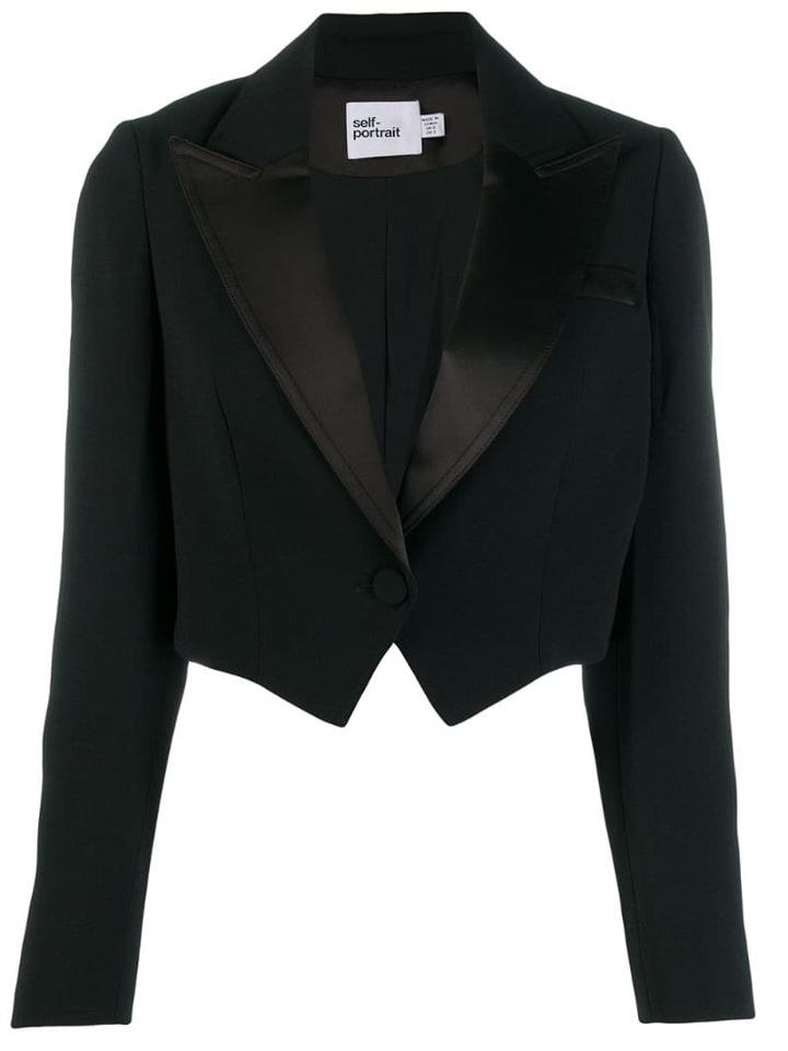 Self-portrait Cropped Fitted Blazer - Black