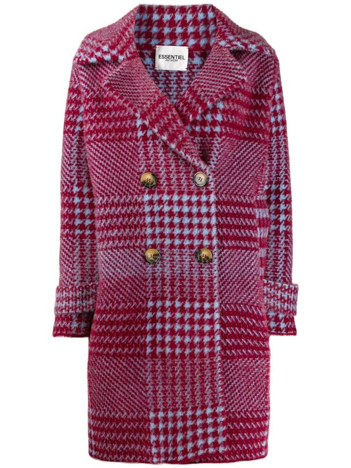 Essentiel Antwerp Double Buttoned Houndstooth Coat - Blue