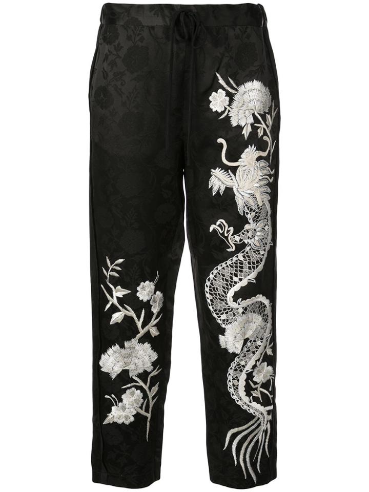 Josie Natori Embroidered Jacquard Trousers - Black