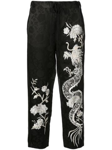 Josie Natori Embroidered Jacquard Trousers - Black