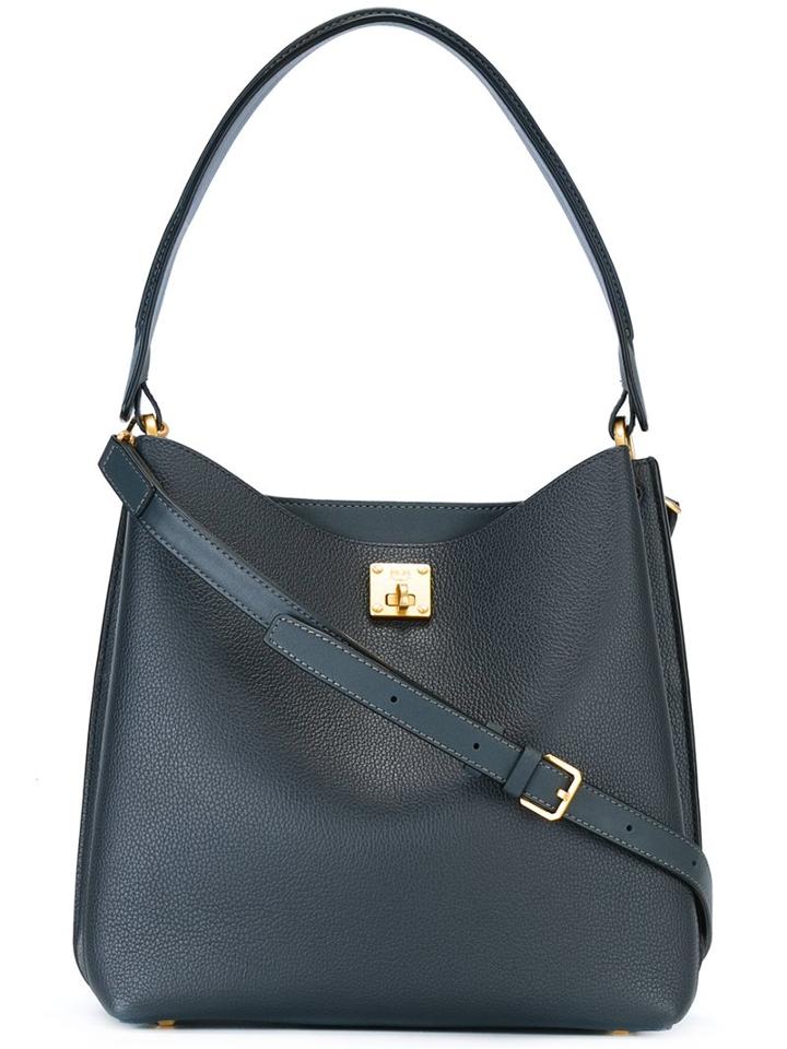 Mcm Flip Lock Shoulder Bag, Women's, Grey, Leather