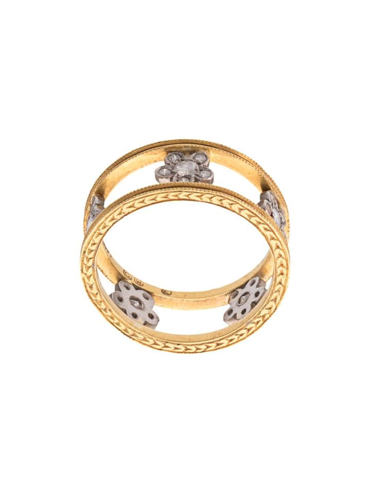 Cathy Waterman 22kt Gold Double Milgrain Floating Flowers Ring