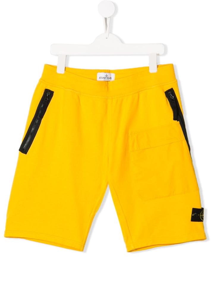 Stone Island Junior Zip Detail Shorts - Yellow