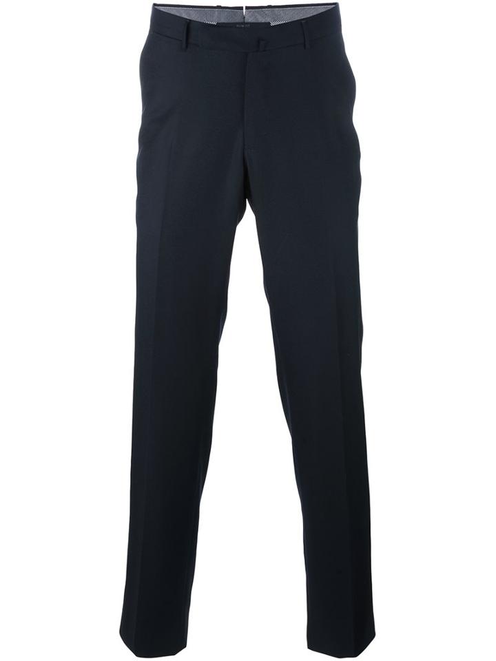 Ermenegildo Zegna Slim Tailored Trousers, Men's, Size: 52, Blue, Viscose/wool