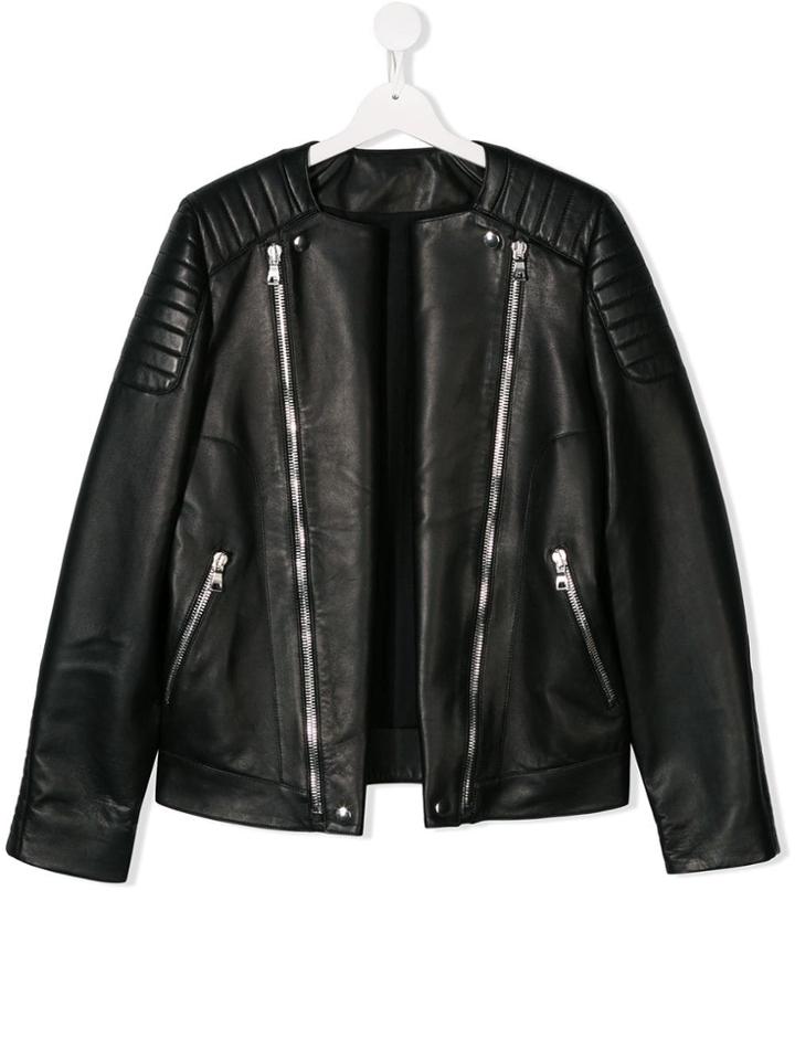 Balmain Kids Teen Leather Racer Jacket - Black