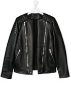 Balmain Kids Teen Leather Racer Jacket - Black