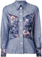 Jill Stuart Floral Panel Chambray Shirt - Blue