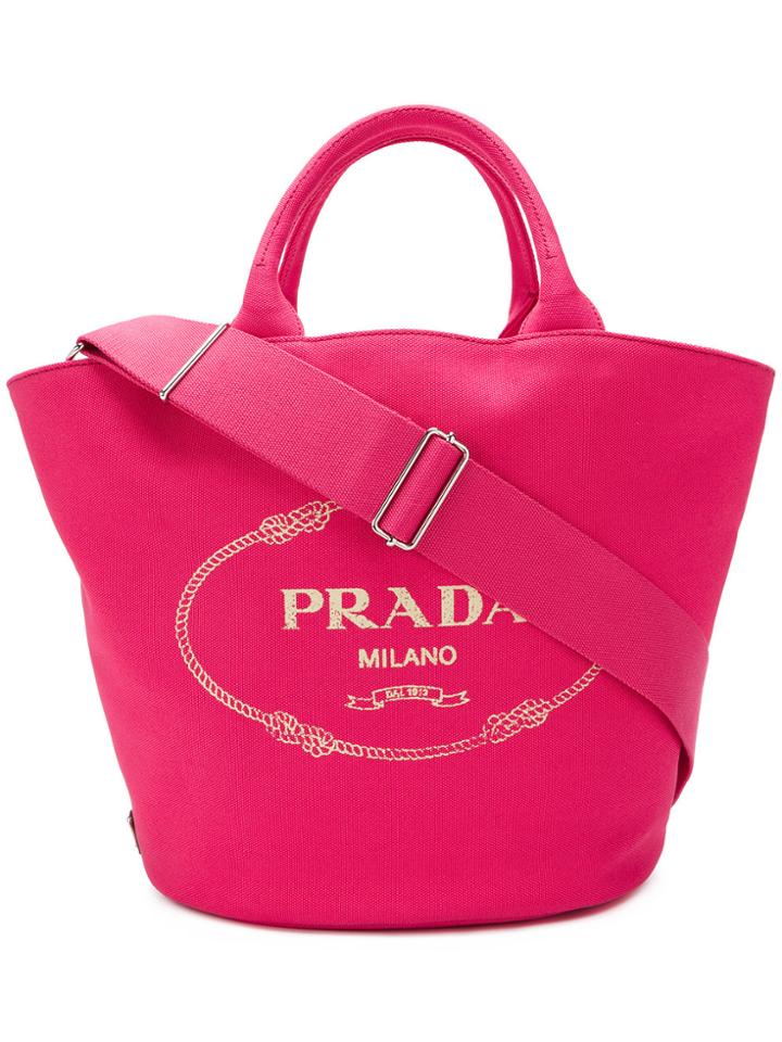Prada Logo Print Tote Bag - Pink & Purple