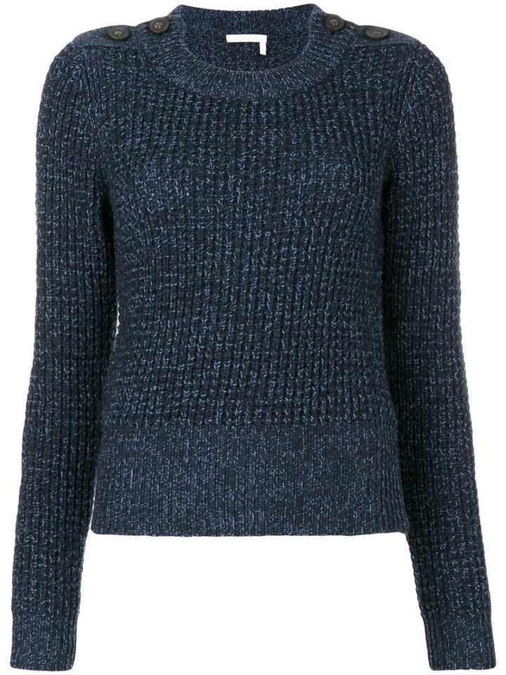 See By Chloé - Button Shoulder Fisherman Sweater - Women - Cotton/mohair/wool - L, Blue, Cotton/mohair/wool