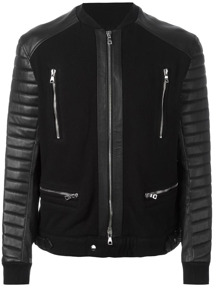 Balmain Hoodie Sweater Jacket, Men's, Size: Xxl, Black, Cotton/lamb Skin/polyester