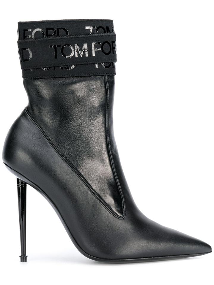 Tom Ford Logo Bandage Pointed Ankle Boots - Black