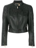 Versace Embroidered Biker Jacket - Black