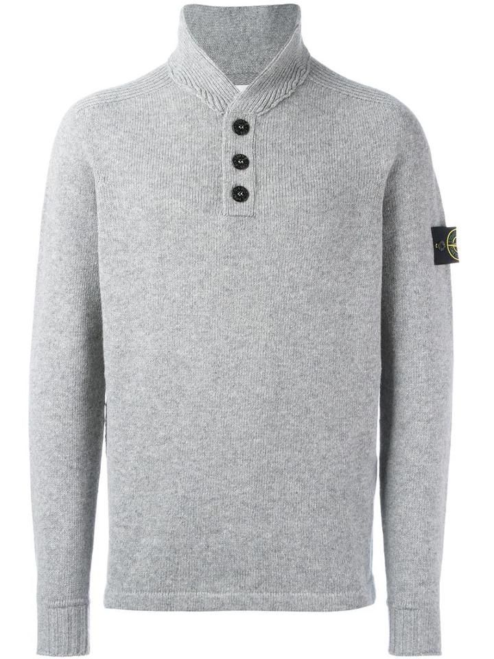 Stone Island Buttoned Neck Jumper, Men's, Size: Large, Grey, Polyamide/wool