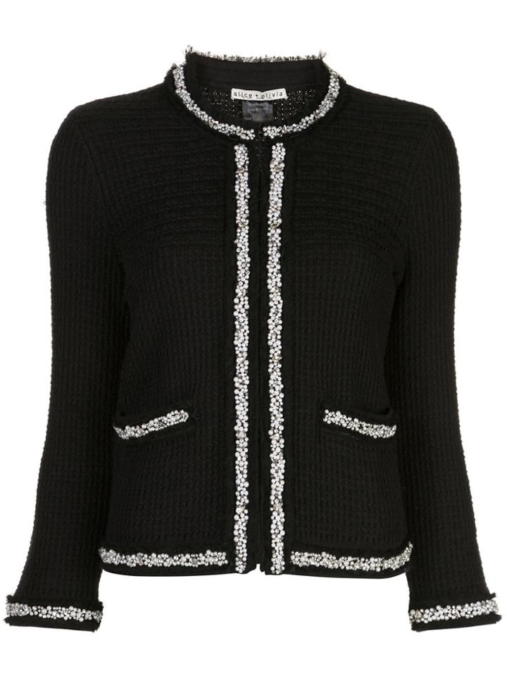 Alice+olivia Georgia Faux-pearl Trim Knit Jacket - Black