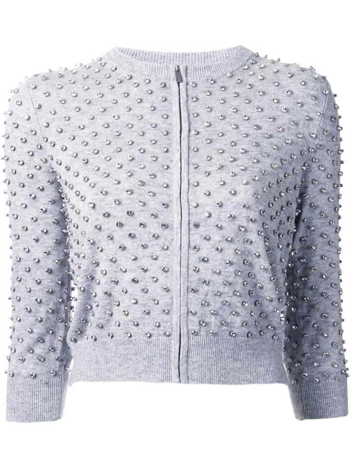 Michael Kors Crystal-embellished Cardigan, Women's, Size: Small, Grey, Cashmere