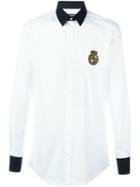 Dolce & Gabbana Embroidered Crown Logo Shirt, Men's, Size: 39, White, Cotton/copper/metallic Fibre/polyester