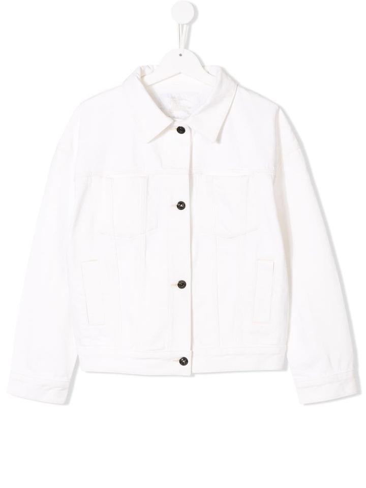 Burberry Kids Teen Logo Print Denim Jacket - White
