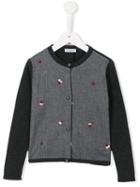 Dolce & Gabbana Kids Floral Embroidered Herringbone Cardigan, Girl's, Size: 10 Yrs, Grey