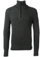 Ami Paris Fisherman Rib Half Zipped Sweater - Grey