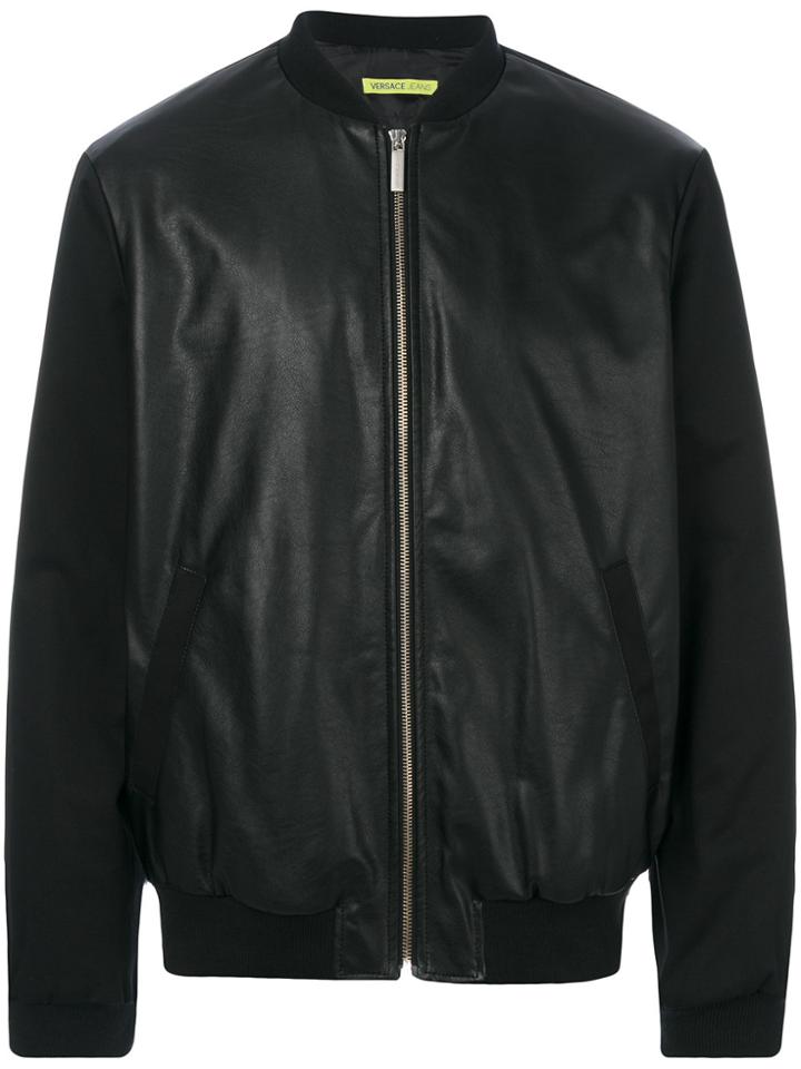 Versace Jeans Logo Embroidered Bomber Jacket - Black