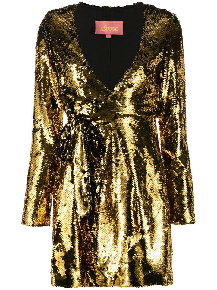 Amuse Sequin Wrap Dress - Gold