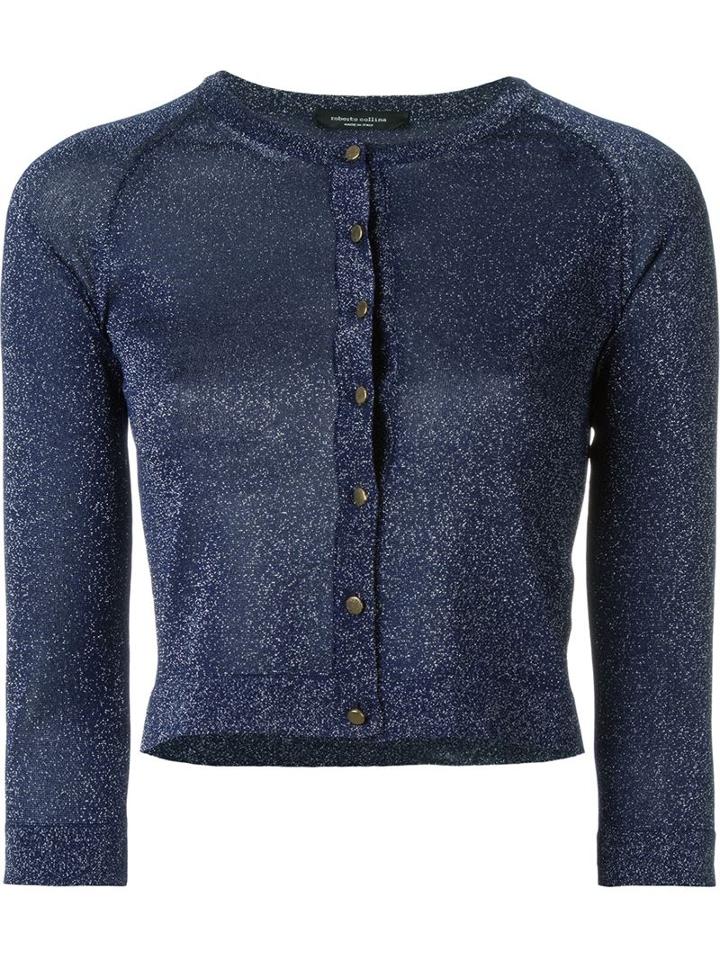 Roberto Collina Cropped Cardigan, Women's, Size: M, Blue, Viscose/polyester