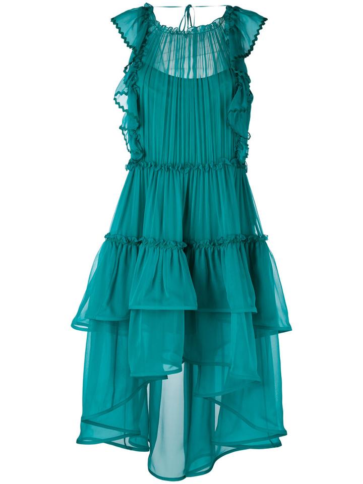 Alberta Ferretti - Ruffled Layered Sheer Dress - Women - Silk - 42, Women's, Green, Silk