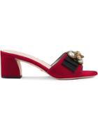 Gucci Velvet Mid-heel Slides With Bee - Red