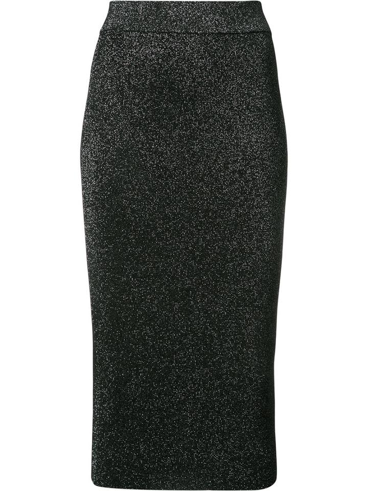Cushnie Et Ochs Metallic Fitted Midi Skirt, Women's, Size: Large, Black, Rayon/polyester