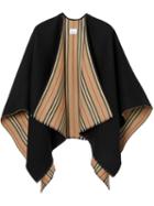 Burberry Icon Stripe Detail Wool Cape - Black