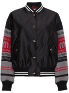 Miu Miu Knitted Logo Sleeve Bomber Jacket - Black