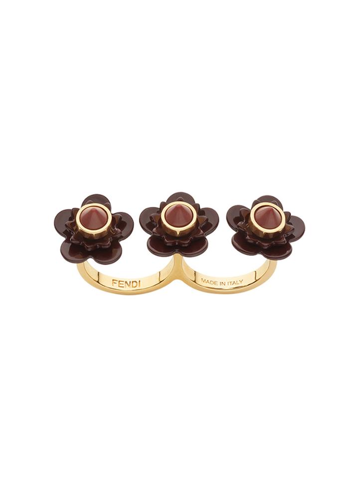 Fendi Flowerland Double-finger Ring - Metallic