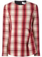 Msgm Gathered Plaid Blouse, Women's, Size: 44, Red, Virgin Wool/polyester
