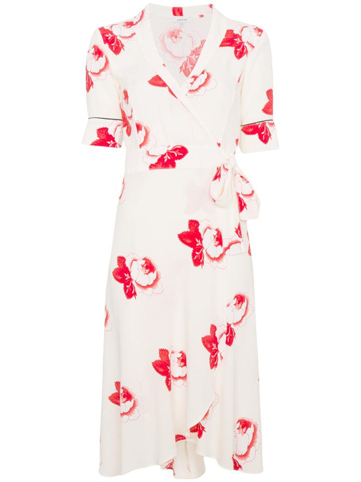 Ganni Harley Floral Print Wrap Dress - White