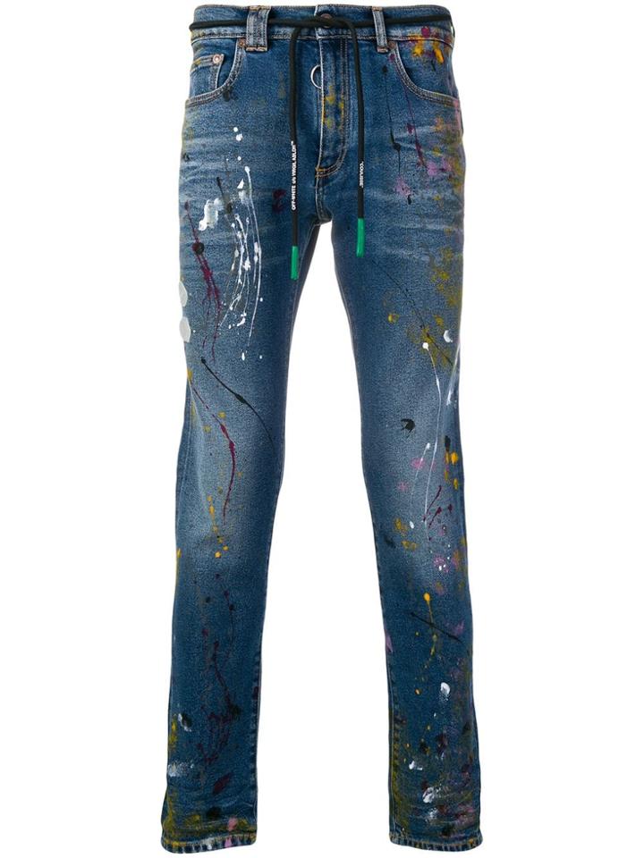 Off-white Paint Splattered Skinny Jeans - Blue
