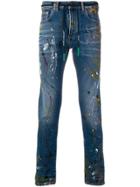Off-white Paint Splattered Skinny Jeans - Blue