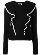 Chloé - Ruffled Sweater - Women - Cotton/leather/cashmere - M, Black, Cotton/leather/cashmere
