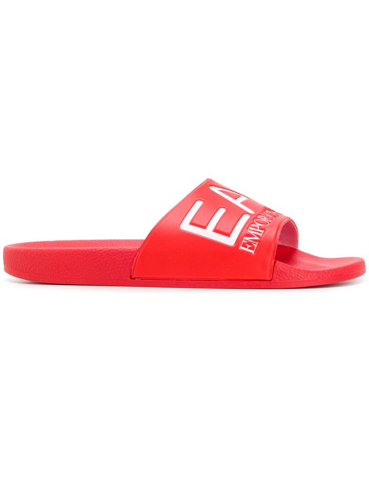 Ea7 Emporio Armani Logo Print Pool Slides - Red