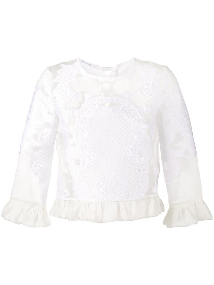 Alberta Ferretti - Embroidered Ruffle Blouse - Women - Silk/cotton/polyamide/polyester - 42, White, Silk/cotton/polyamide/polyester