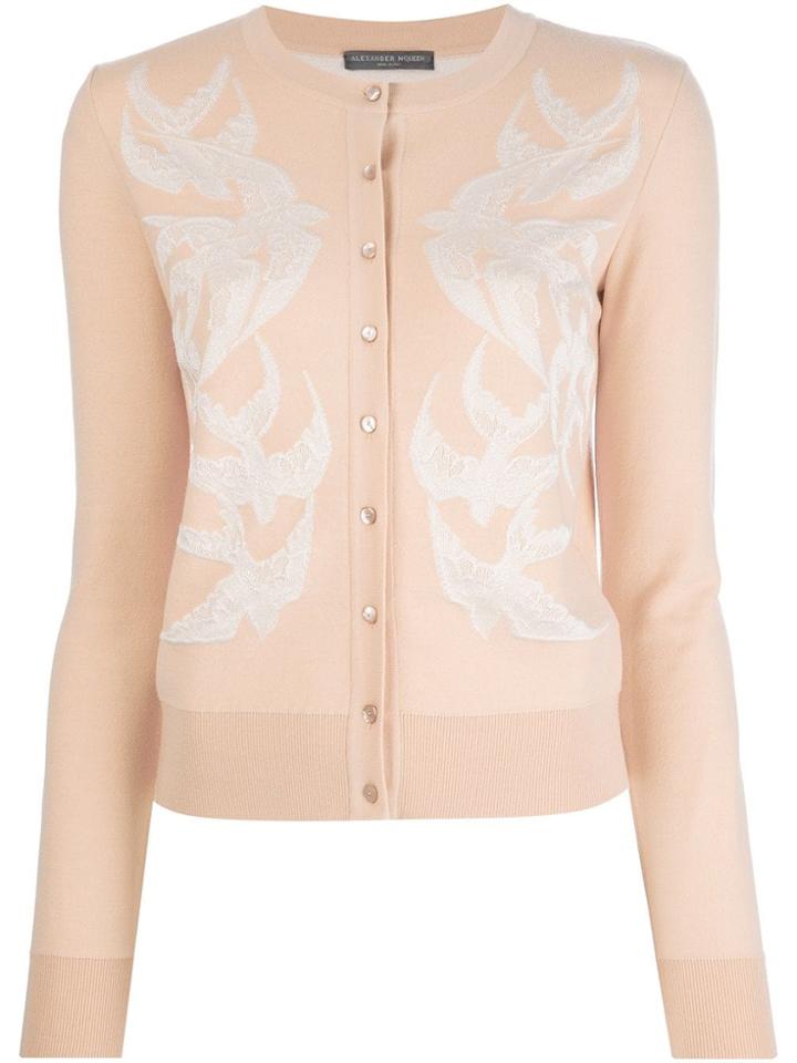 Alexander Mcqueen Lace Bird Jacquard Cardigan - Neutrals