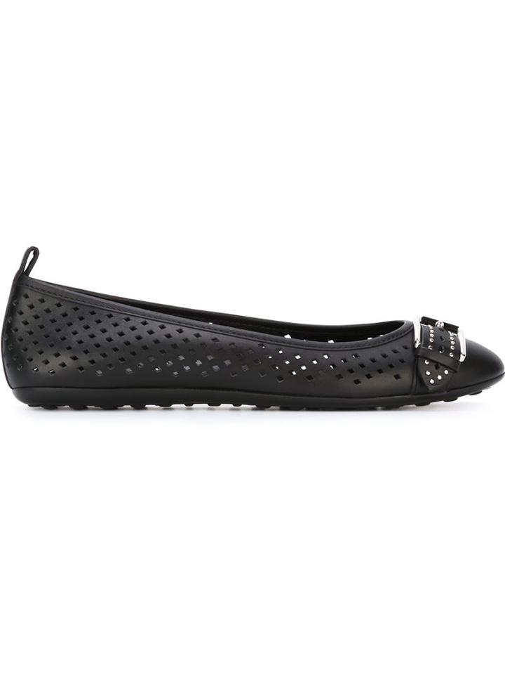 Tod S Perforated Buckled Ballerinas, Women's, Size: 41, Black, Leather/rubber