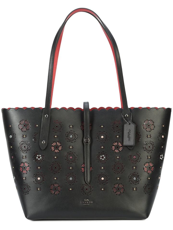 Coach Tea Rose Market Tote - Black
