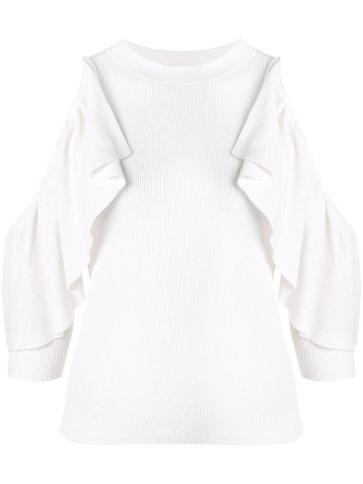 See By Chloé Cold-shoulder Ruffle Sweater - White