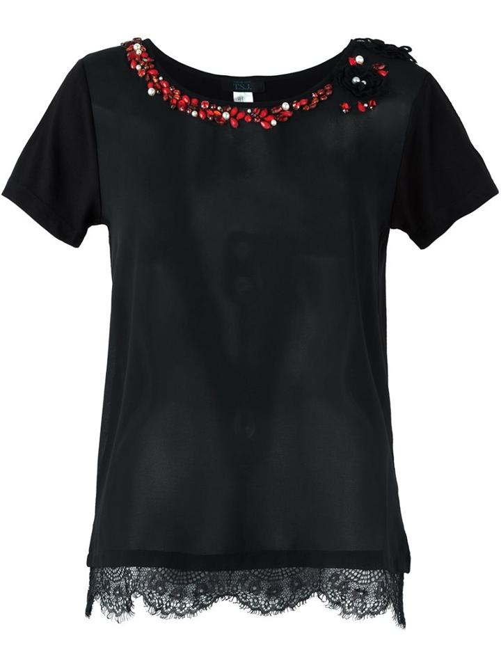 Twin-set Gem Stone Embellished T-shirt, Women's, Size: Xxs, Black, Polyester/viscose