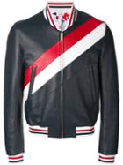 Thom Browne Striped Varsity Jacket, Men's, Size: 4, Blue, Cotton/deer Skin/nylon/cupro