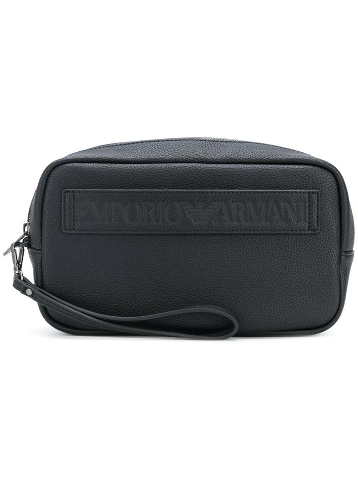 Emporio Armani Logo Embossed Pouch Bag - Black