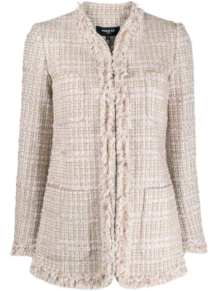 Paule Ka Tweed Frayed-trimmed Jacket - Neutrals