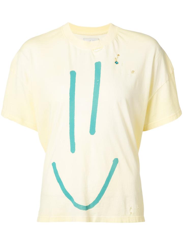 L'equip - Pin Detail Destroyed T-shirt - Women - Cotton - S, Yellow/orange, Cotton