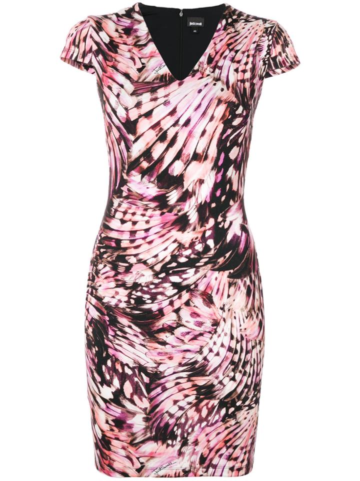 Just Cavalli Fitted V-neck Dress - Pink & Purple