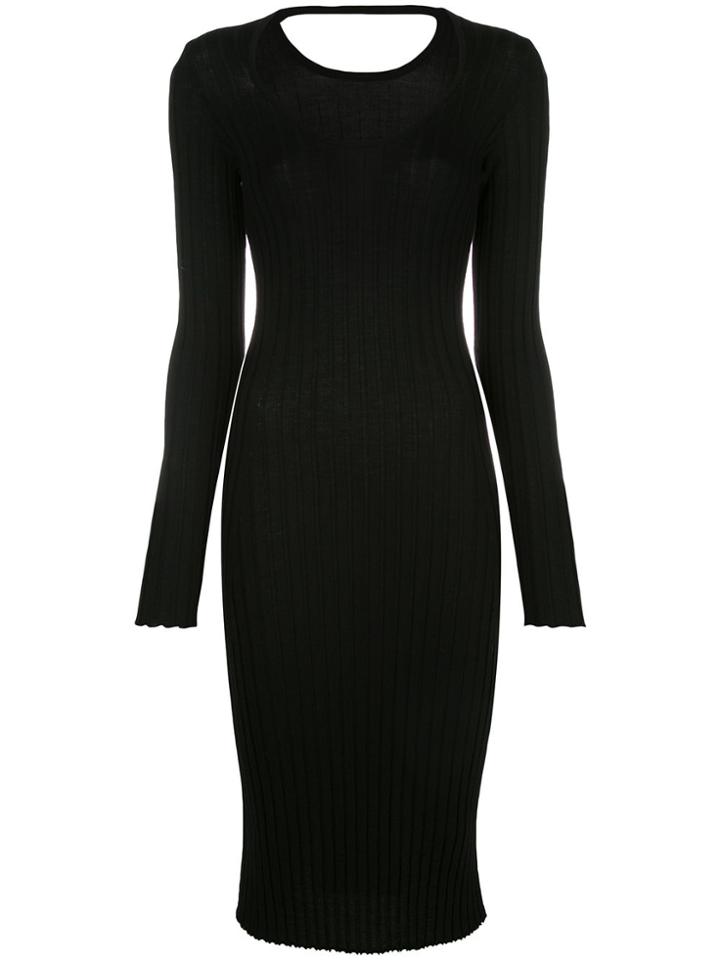 Nude Ribbed Knee-length Dress - Black